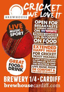 GlamCricket's tweet photo. Many thanks to @BrewhouseCdf for providing our live music stage. Check our @brothersteveuk at the interval. https://t.co/VFVXjQas7T