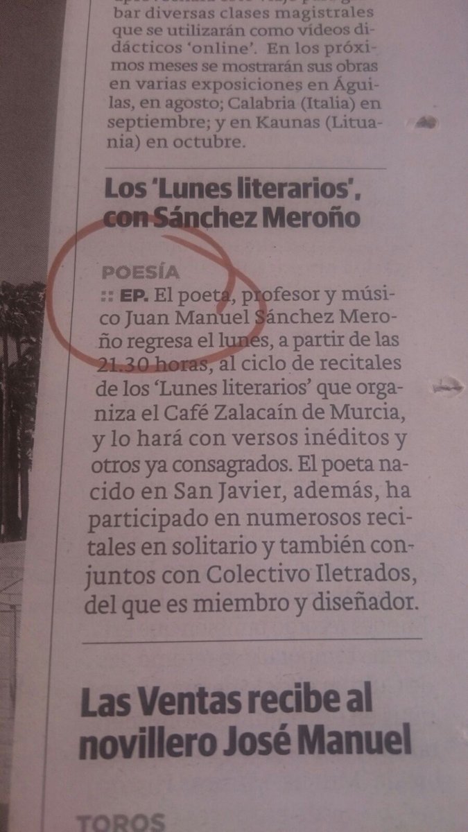 ciletrados's tweet photo. El diario @laverdad_es se hace eco del recital del iletrado @Astrominimo de este lunes en el ciclo @LunesLiterarios https://t.co/GReiljia52