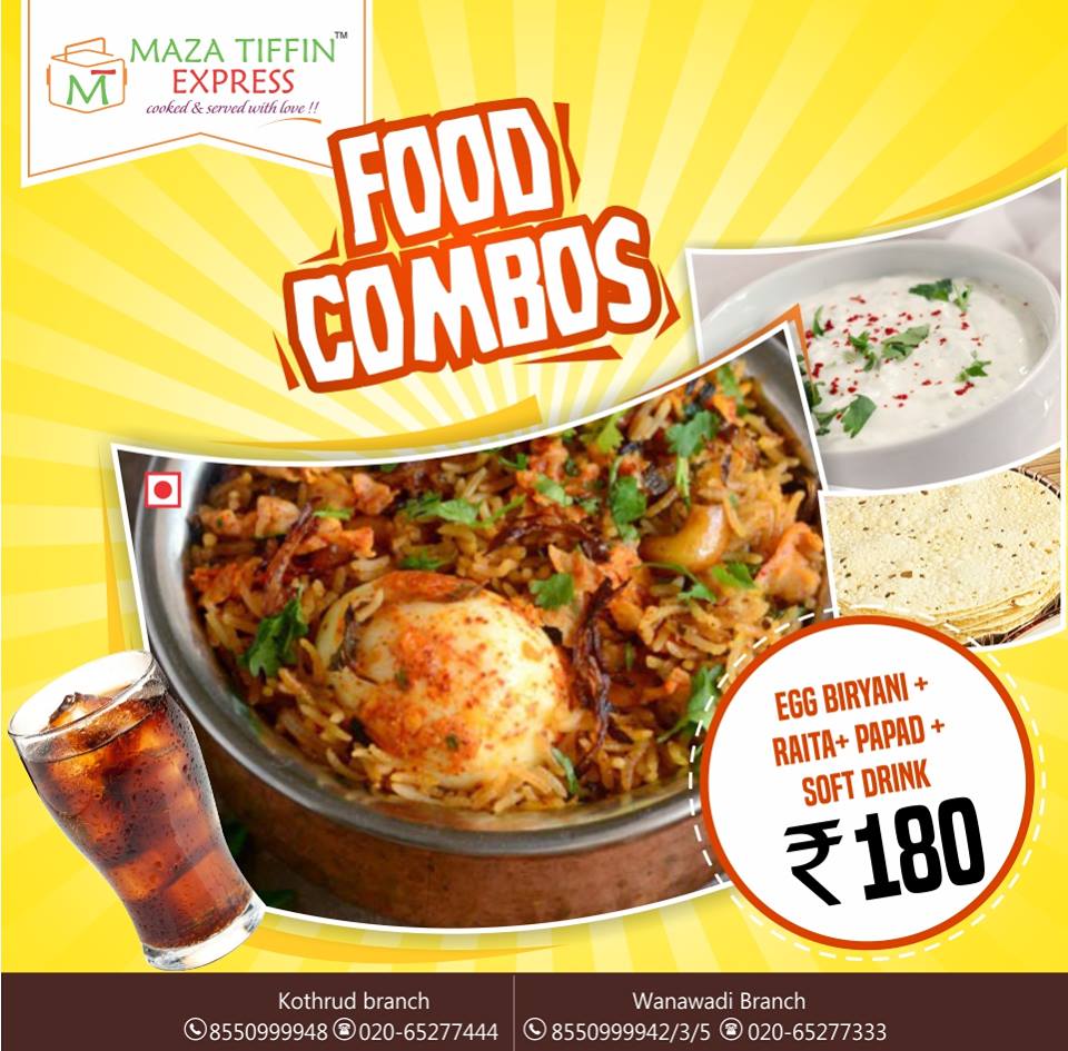MazaTiffinExp's tweet photo. Get your share of healthy #food with amazing taste with the Egg #Biryani combo @ Rs.180/- only.@PuneFoodAlerts #pune https://t.co/z818KBpArx