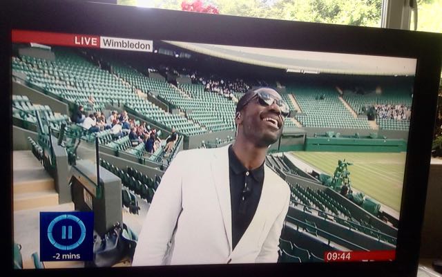 Stevie Wonder spotted this morning doing BBC sports news from Wimbledon.
