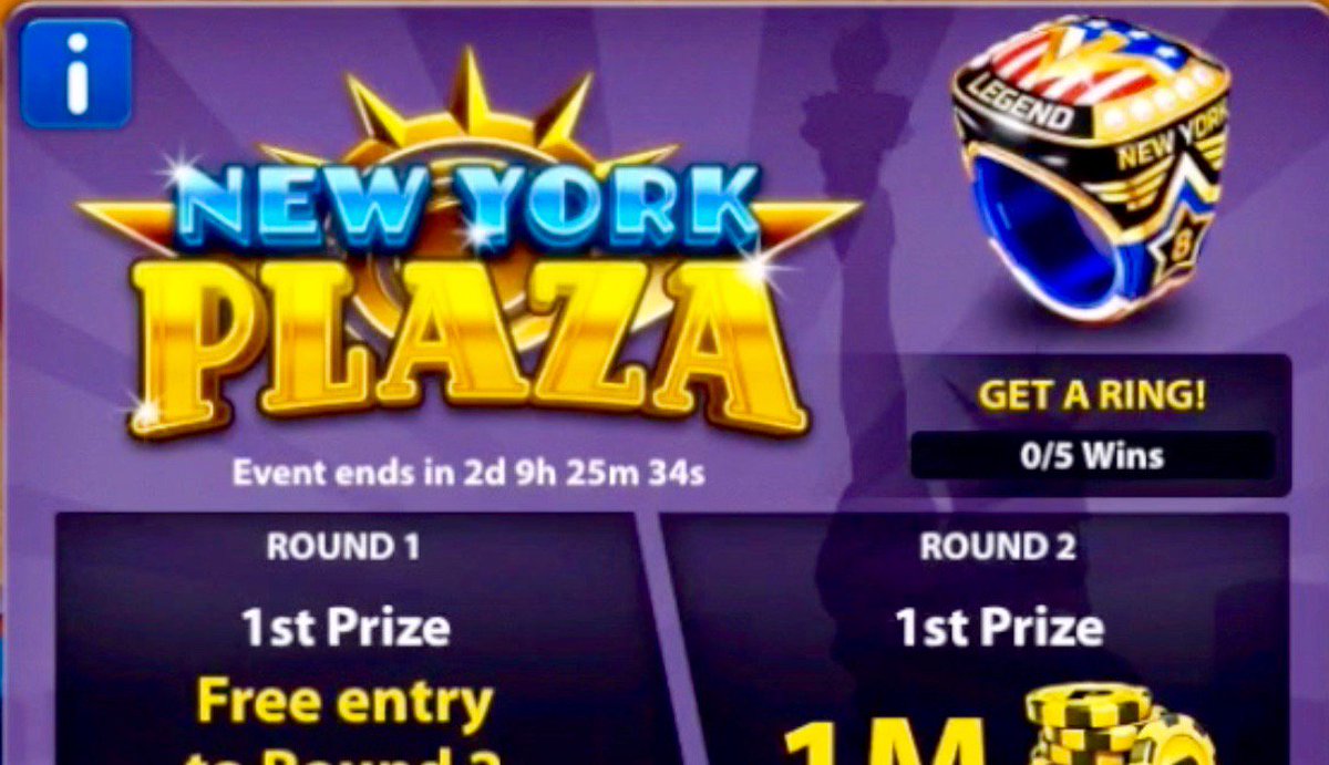 8 Ball Pool on X: Play the New York Plaza tournament, this weekend only!  Winner takes a 1M Coins prize:    / X