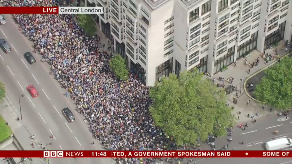 Before Twitter gets angry saying"why aren't BBC covering #marchforEurope?" they are, look up, helicopter above you