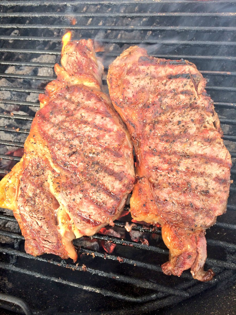 squared345's tweet photo. Some @GenuineJsy steaks from Douet Farm on the #BBQ last night. #meatfeast https://t.co/yiTDM2y4jL