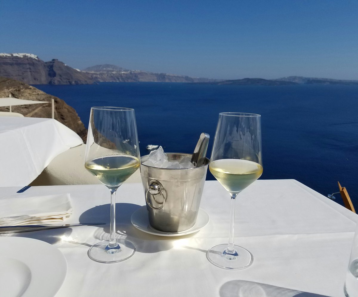 thefamousjenny's tweet photo. First toast in Santorini #ruffstyle https://t.co/Kb85WcFo8K