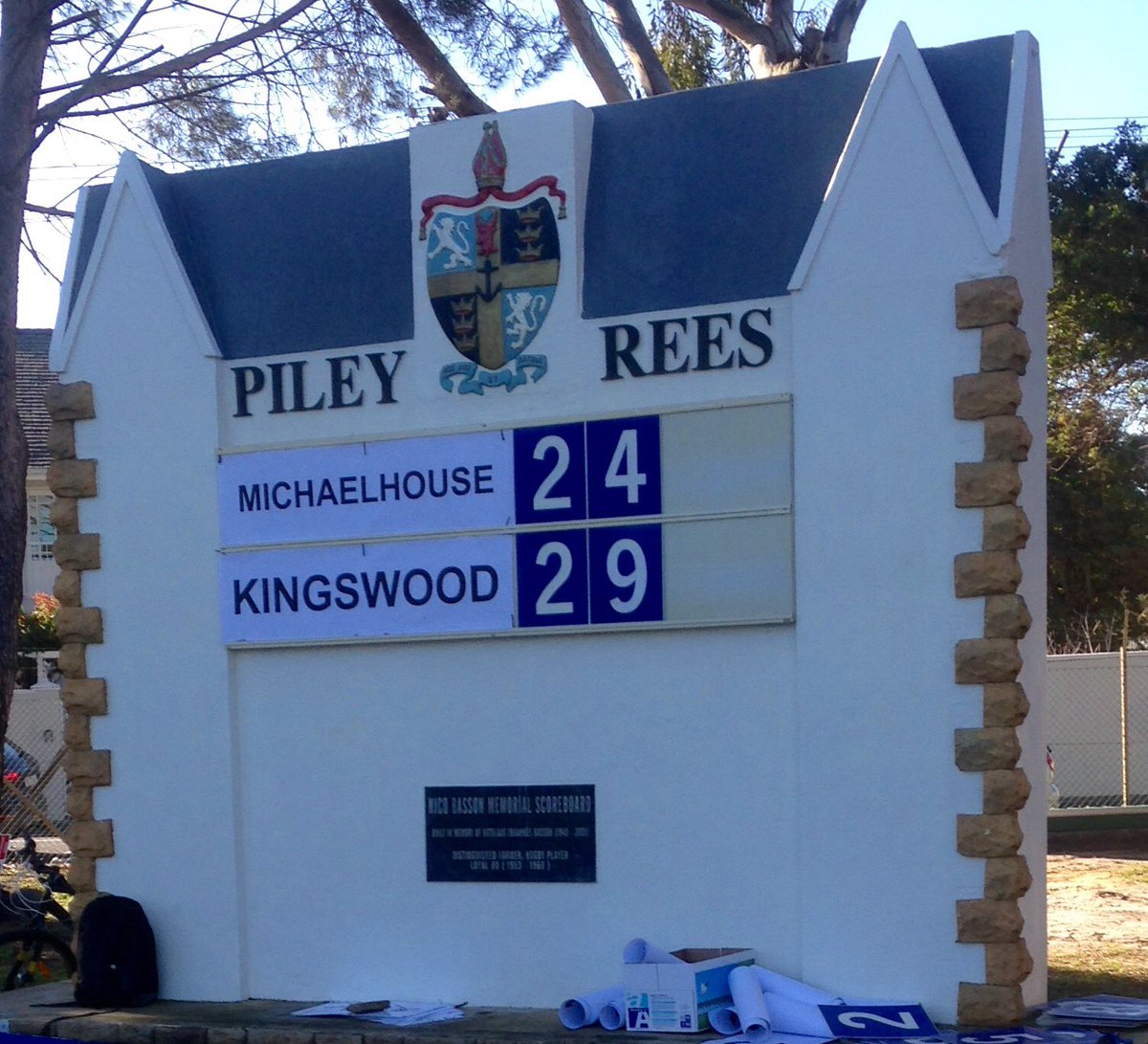 Bishops_Rugby's tweet photo. The scoreboard at the end of a wonderful game on the Piley #ISRF2016 https://t.co/O29Q3suRlg