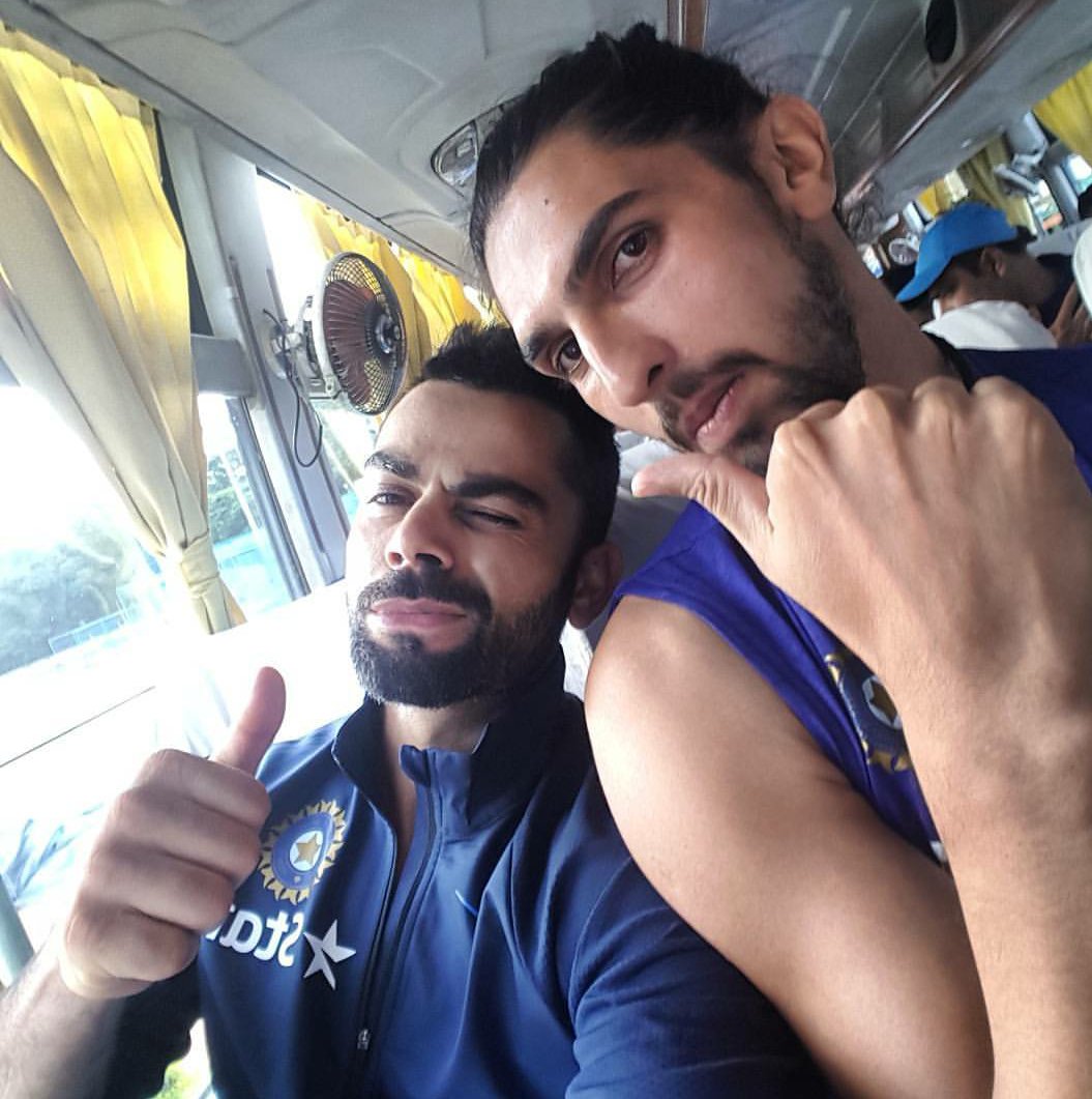 imVkohli's tweet photo. End of a very productive session today. Now back to the hotel with bro @ImIshant #TeamIndia #Memories https://t.co/O1gAIe6QYi