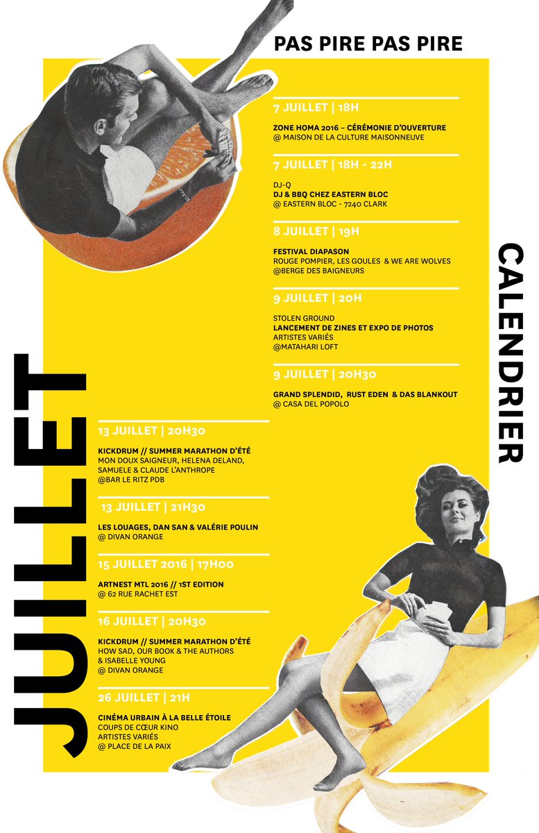 PASPIREPASPIRE's tweet image. Nos propositions de sorties pour le mois de juillet dans notre calendrier au design fruité par #Clic!