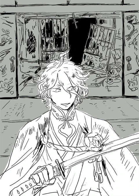 #刀剣乱舞版深夜のお絵描き60分一本勝負 歌仙さん 色塗りは断念した 