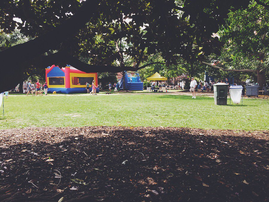 Play amongst the trees <a href="/charlestonfarms/">Charleston Farmers Market</a> get a jump start on July 4th weekend! #charleston #jumpcastles #holycity