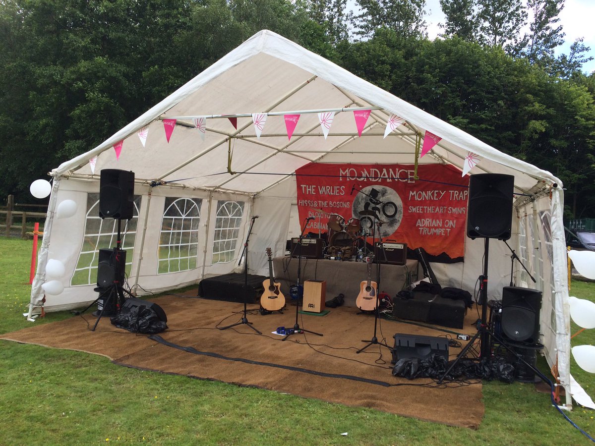 All set for the Moondance mini festival in Bells Yew Green in aid of Women v Cancer. We're on at 7.00pm.