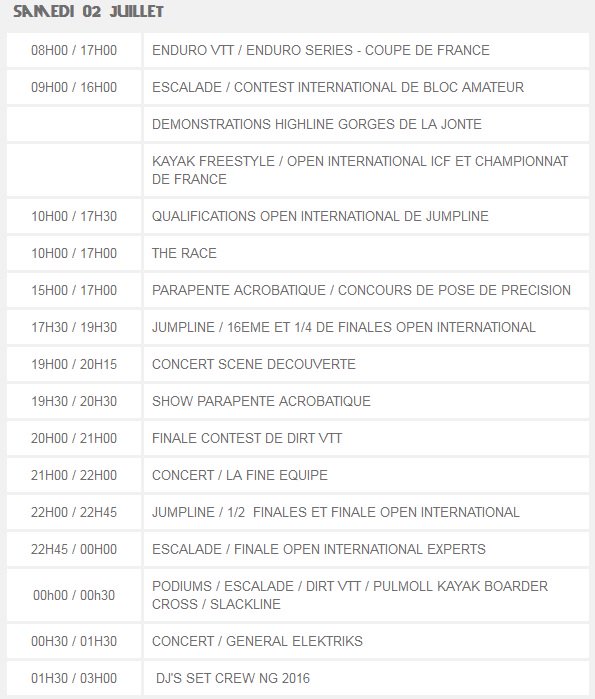 naturalGfrance's tweet photo. PROGRAMME D'AUJOURD'HUI ! #NATURALGAMES2016 https://t.co/1xldnA0TCr