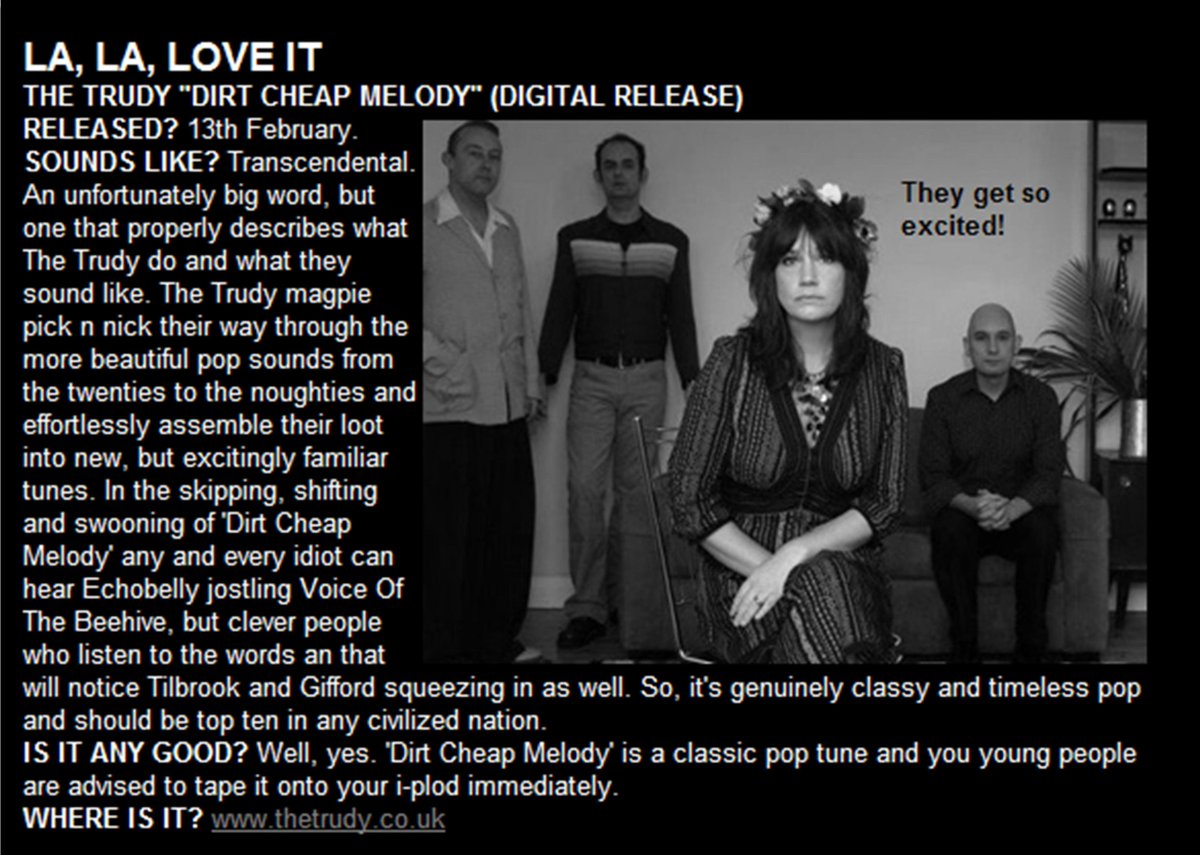 thetrudyband's tweet photo. Unpeeled’s review of original Dirt Cheap Melody release #thetrudy
#thetrudyband https://t.co/iFhzm2Pjnc