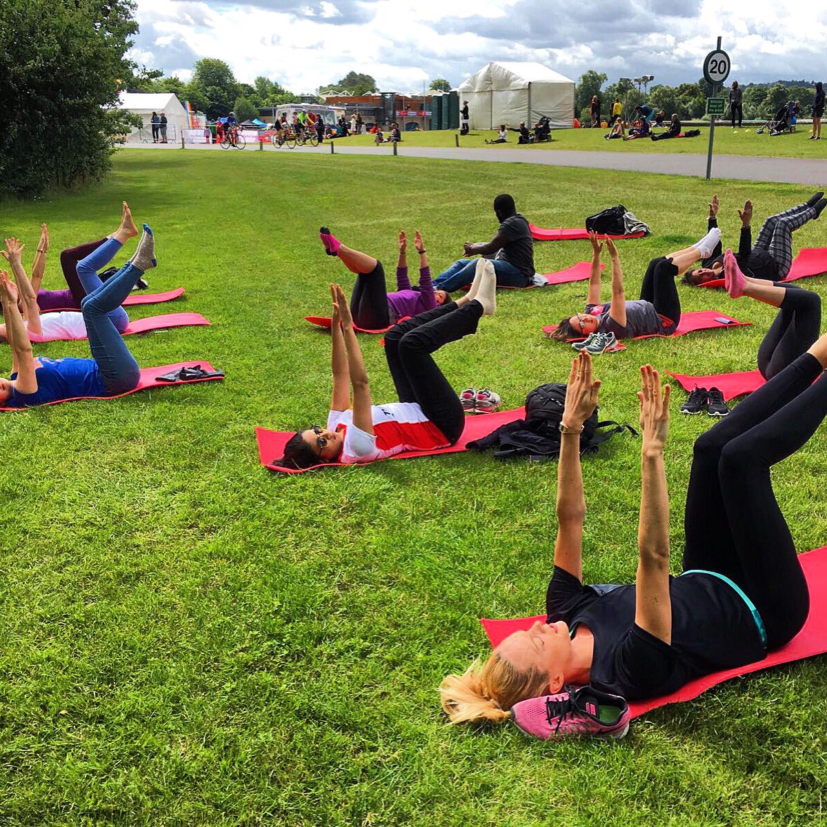 weareworkwell's tweet photo. Teaching @PwC_UK Pilates at the #pwcgames at Dorney Lake! #pilates #mindfulmovement #eapritdecore #pilatesatwork https://t.co/TBq0vD51JP
