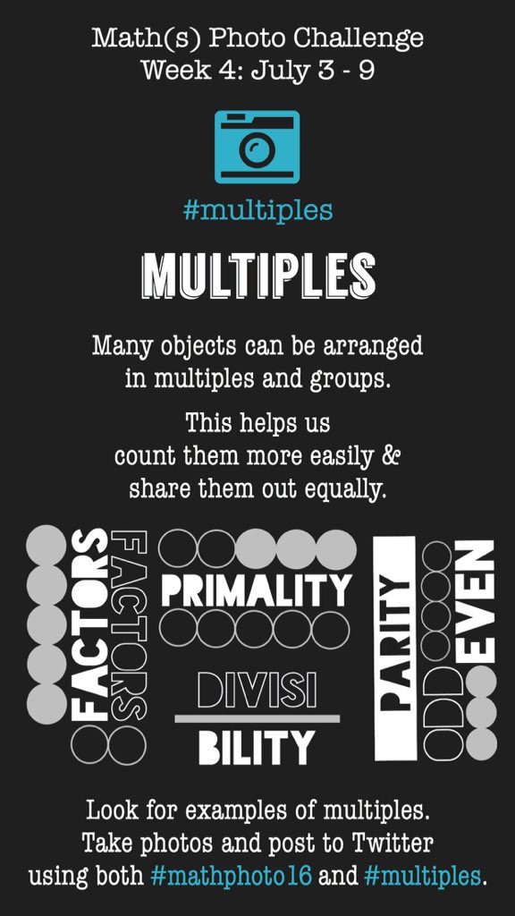 mathphoto16's tweet image. The Week 4 #mathphoto16 challenge is #multiples, along with groups, sets, arrays.

Good luck!