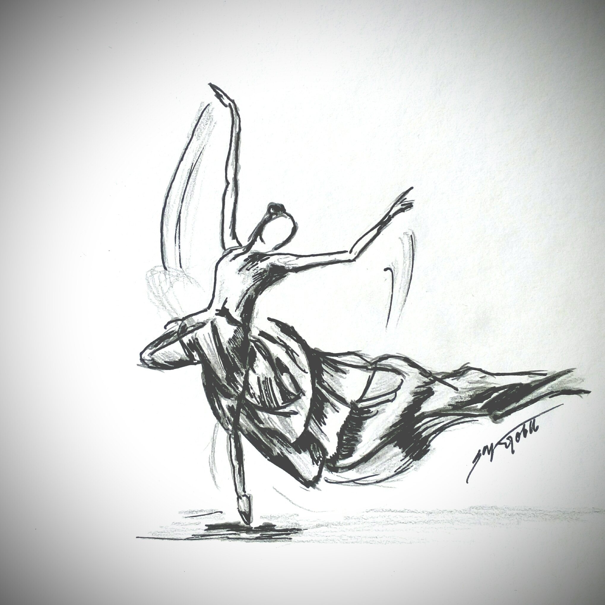 Le ballet. Ballet dancer watercolor drawing. Dancing lady artwork.  Ballerina in black dress. Dancing girl female portrait picture. by Annet  Loginova (2022) : Work on Paper Watercolor on Paper - SINGULART