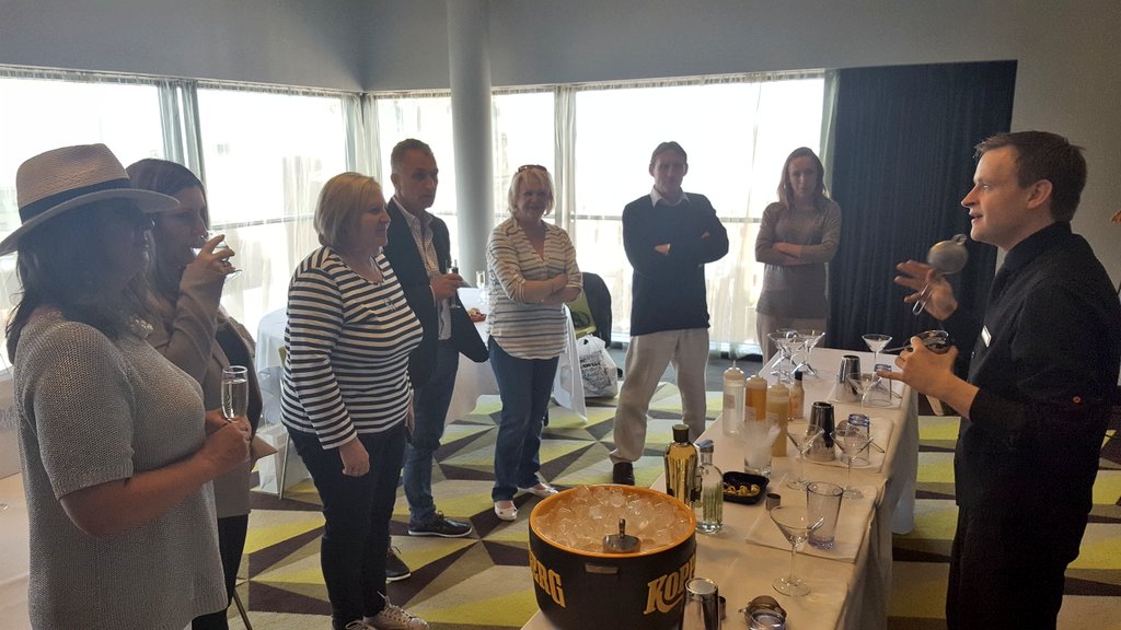 VisitBelfastBiz's tweet photo. We're getting our Fitz on with some cocktail making @FitzwilliamBEL #thevanfam https://t.co/9ghbD3aX3H