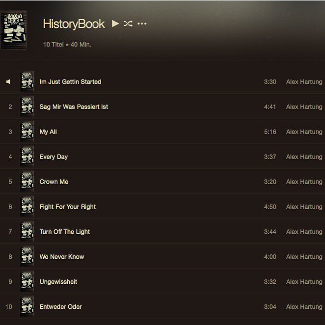 AlexHartung13's tweet photo. Tracklist für #HistoryBook // übermorgen!!! https://t.co/8FxjaZqFaH 💯 https://t.co/3BuBNsVxTK