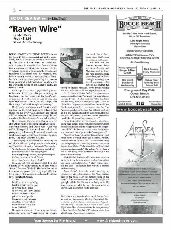 Matt_Pasca's tweet photo. Thx for the review @fireislandnews & Rita Plush. @ShantiArts #ravenwire #poetry #odinsgift #huginn #muninn https://t.co/AuKStIb0QG