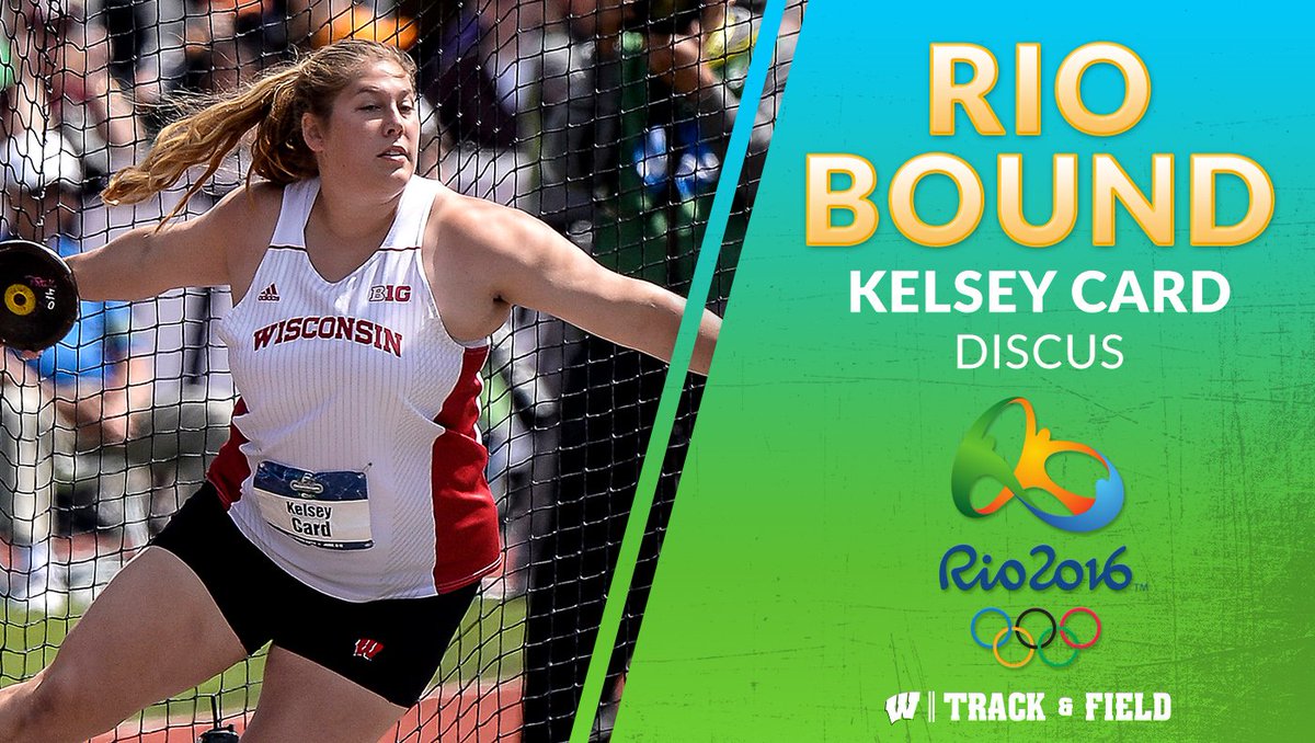 BadgerTrackXC's tweet image. @KelseyCard27 Card is continuing on the #RoadToRio!
The #Badgers senior takes third in the #TrackTown16 discus!