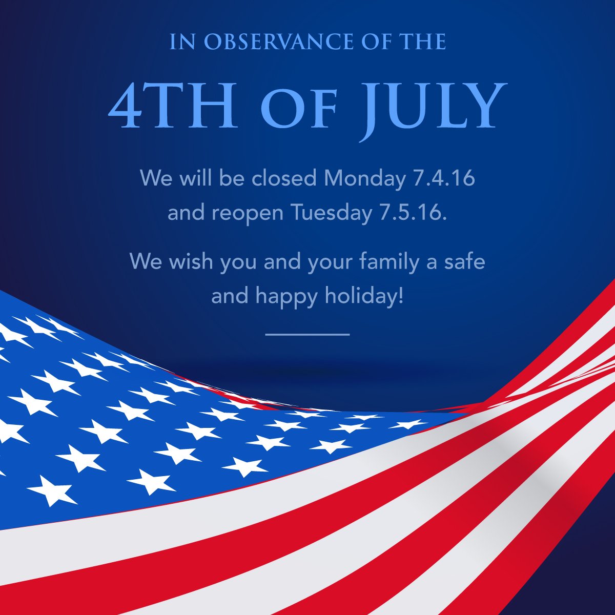 PFNSpeedLab's tweet photo. In observance of the 4th of July holiday, we will be closed 7.4. We wish you and your family a safe &amp; happy holiday! https://t.co/B0BkNy7nZg