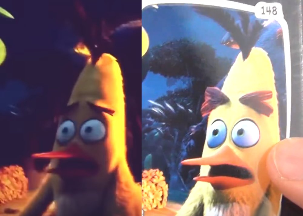 TamonYoriko's tweet photo. Same scene different eyebrows LOL
Why ? the blow up eyebrows look funnier :P 
#AngryBirdMovie #AngryBird https://t.co/rvFoYq3AsD