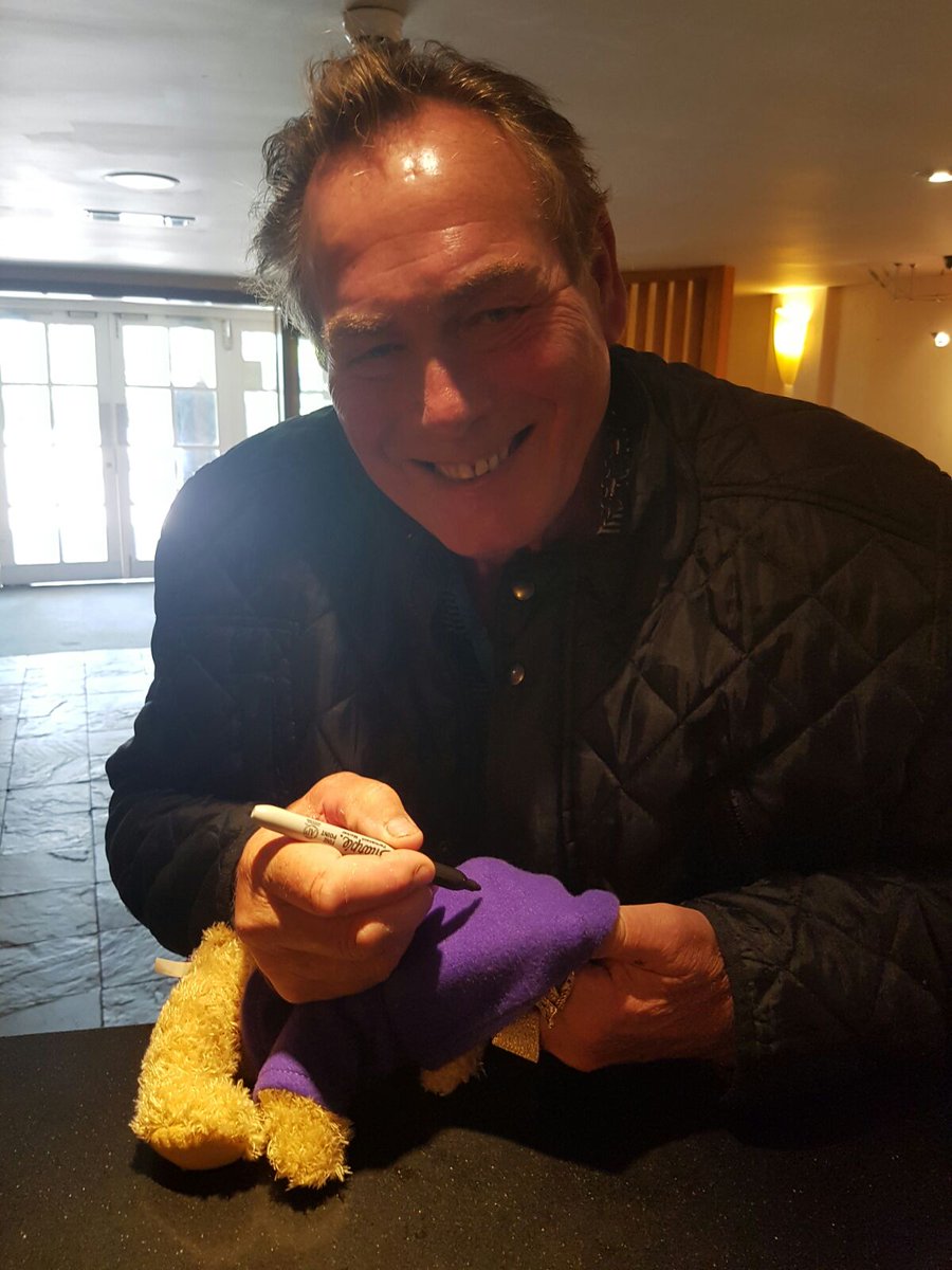 Bobby George signing a Gosh bear. Thank you. What a lovely gentlemen
 #placemadebyyou. #bobbygeorge.