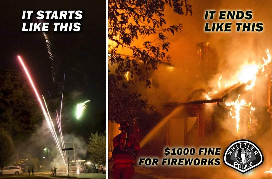 whittierpd's tweet photo. All fireworks are illegal in Whittier and only safe and sane are allowed in Santa Fe Springs. #whittierpd https://t.co/I57eKxBzn9