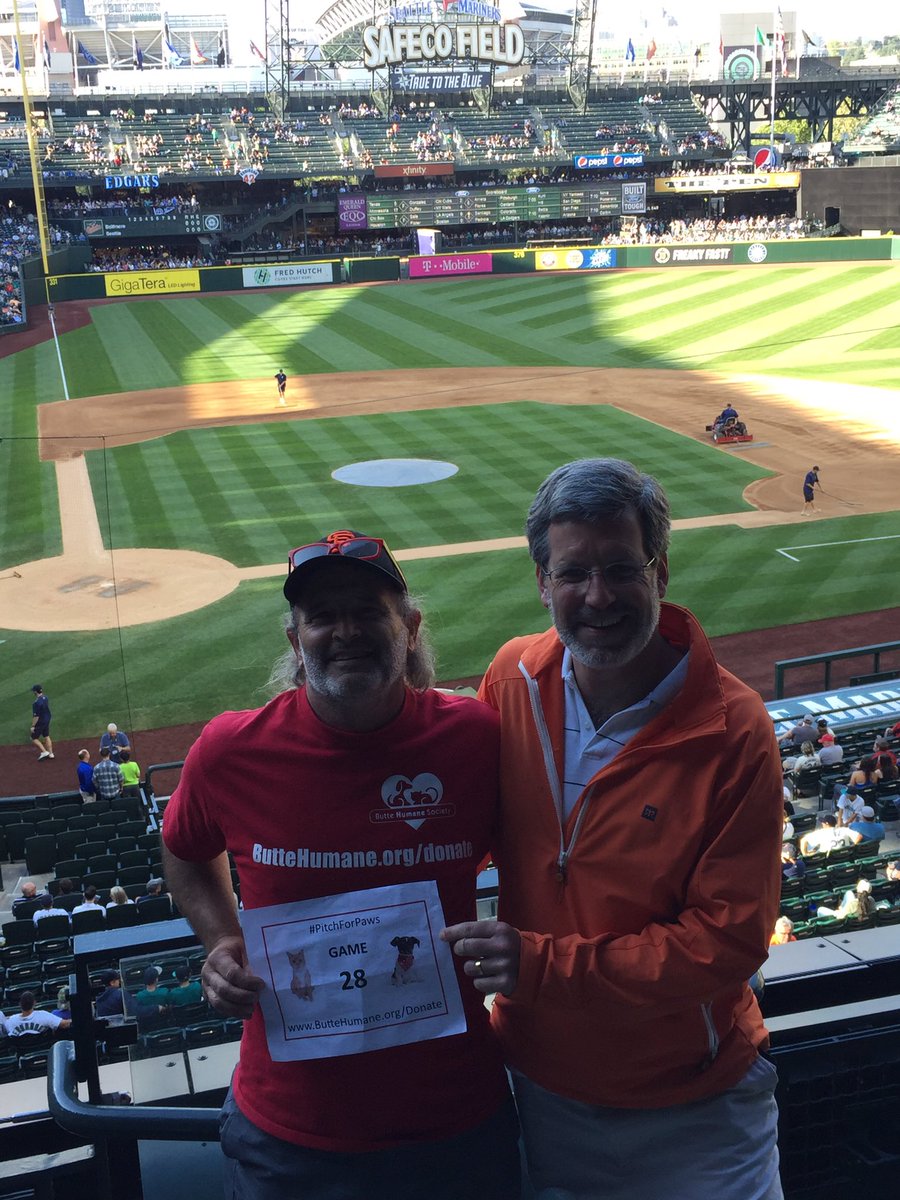 whereschicorob's tweet photo. Game 28 Seattle with Steve G @Orioles at @Mariners Great field Slight ✈️ lag #PitchForPaws https://t.co/mnMh1XFEyV https://t.co/TatV6oN9fh