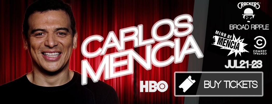 @CarlosMencia heads back to #CrackersComedy #BroadRipple July 21-23. Tix available now! buff.ly/29jUXqV