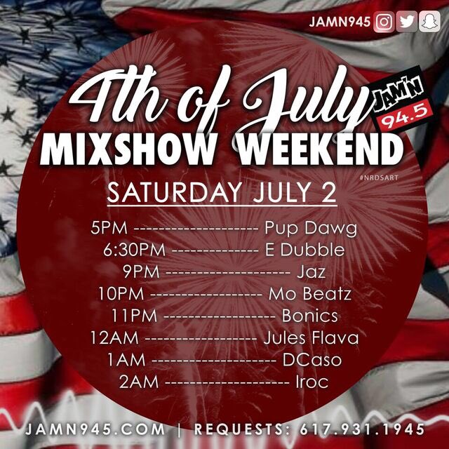 DJJAZ's tweet photo. That's my time. The homie @djmobeatz up next. I'll be back in the mix Monday at 6pm. @JAMN945 #4thofjulymixweekend https://t.co/9zKsuxc2Rv