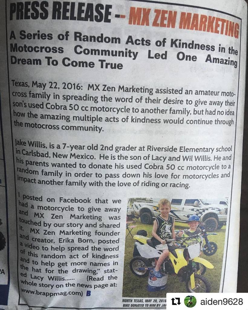 MXZenMarketing's tweet photo. #Repost @aiden9628 ・・・
He article of my receiving my bike Thx to @jake_flyinryan_willis_15… https://t.co/9SSW4v1xeZ https://t.co/mWPRAYCHxo