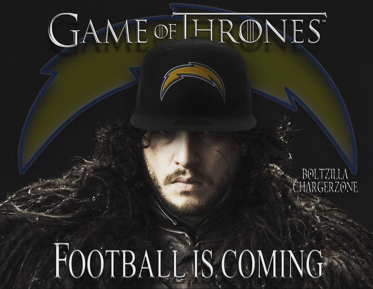 DavidMendiola78's tweet photo. Football is Coming!
#gameofthrones #got #johnsnow #bastard #chargers #boltzilla #chargerzone https://t.co/JiCZWM2la9