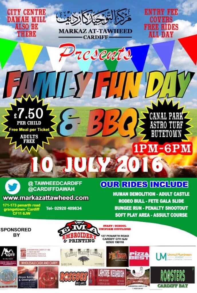 TawheedCardiff's tweet photo. COUNTDOWN | We are only 1hr away from entrance opening to the community for the Family Fun Day. #FamilyFunDay2016 https://t.co/qY9Jg3BiKt
