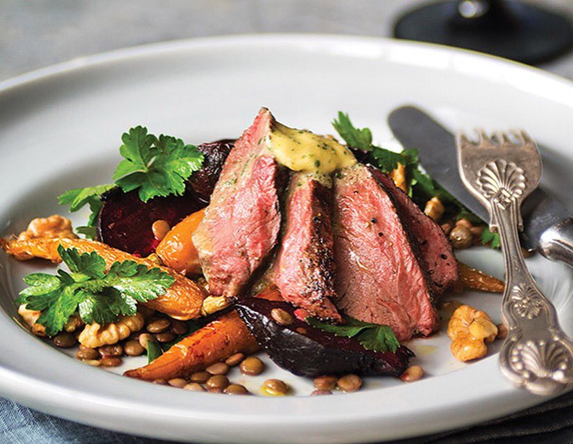 krooaustralia's tweet photo. Kangaroo Fillet with Anchovy Butter &amp; Roasted Baby Carrot, Beetroot, Lentil &amp; Walnut Salad https://t.co/fDYn9FcQGg https://t.co/lyObXHInP8