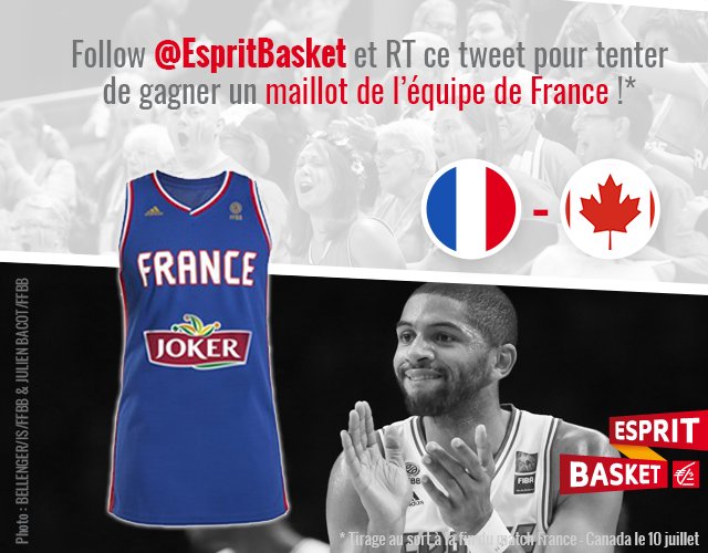 EspritBasket's tweet photo. #JeuConcours pour la finale du TQO des Bleus, follow + RT pour tenter de gagner un maillot de @FRABasketball ! 🇫🇷 🏀 https://t.co/ddZri57SKL