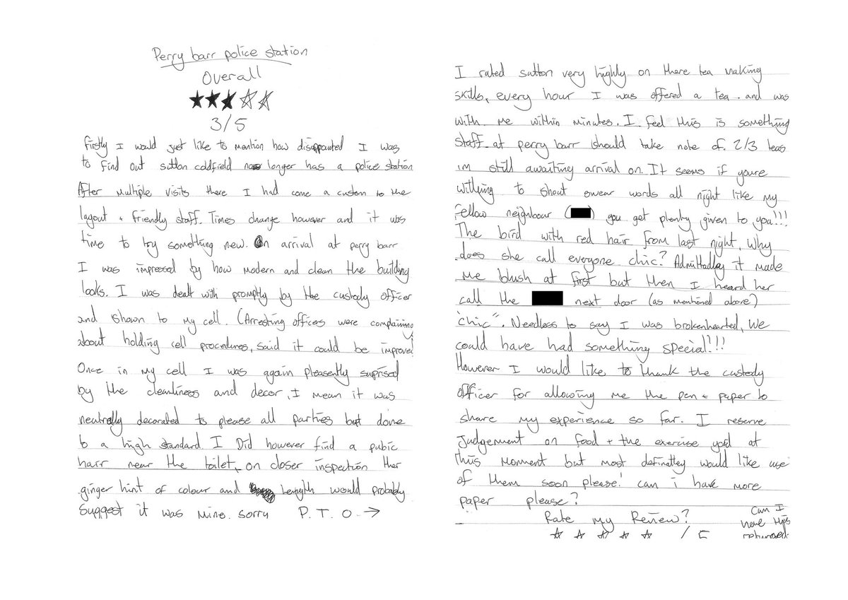 WMPolice's tweet image. Our new state-of-the-art custody suite has won praise from an unlikely source − a detainee who’s written a review!