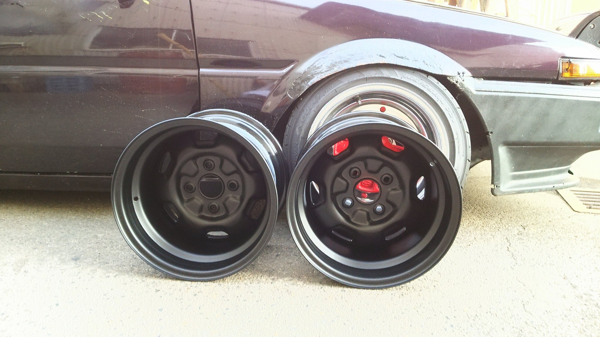 加工鉄チン 鎌ヶ谷ワイドホイール 加工鉄チン14x6.5j＋25 4H100 鎌ケ谷ワイドホイール制作☆Sドライブ