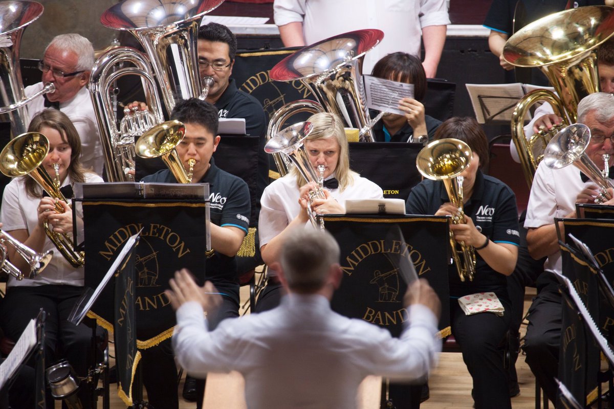 fotofacade's tweet photo. Conductor Andrew Baker brings @MiddletonBand &amp; Japan's NEO Brass 2gether 4 a rousing finale last night @bbcbaritone https://t.co/hChGNGOLaL