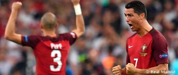 realmadriden's tweet photo. 💪⚽🏆

Good luck to @Cristiano and @officialpepe in the final of #EURO2016!

👉 https://t.co/gWlyzbW8pz

#POR #FRA https://t.co/Exvz1yuZiB