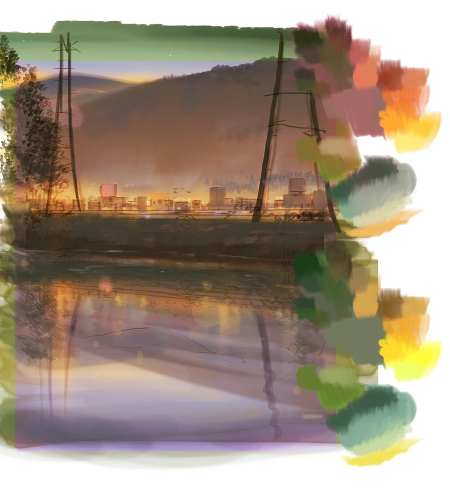 コーラ 風景イラストの過程です 完成版はラフとは随分と変わりましたが とにかくｓａｔｙだけはそこに描きたかったんだね