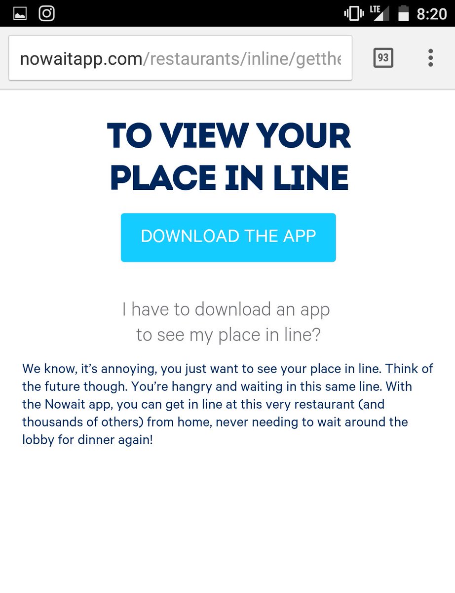 Hey @nowaitapp, out at a restaurant is the last place I want to download an app. A progressive web app is the answer