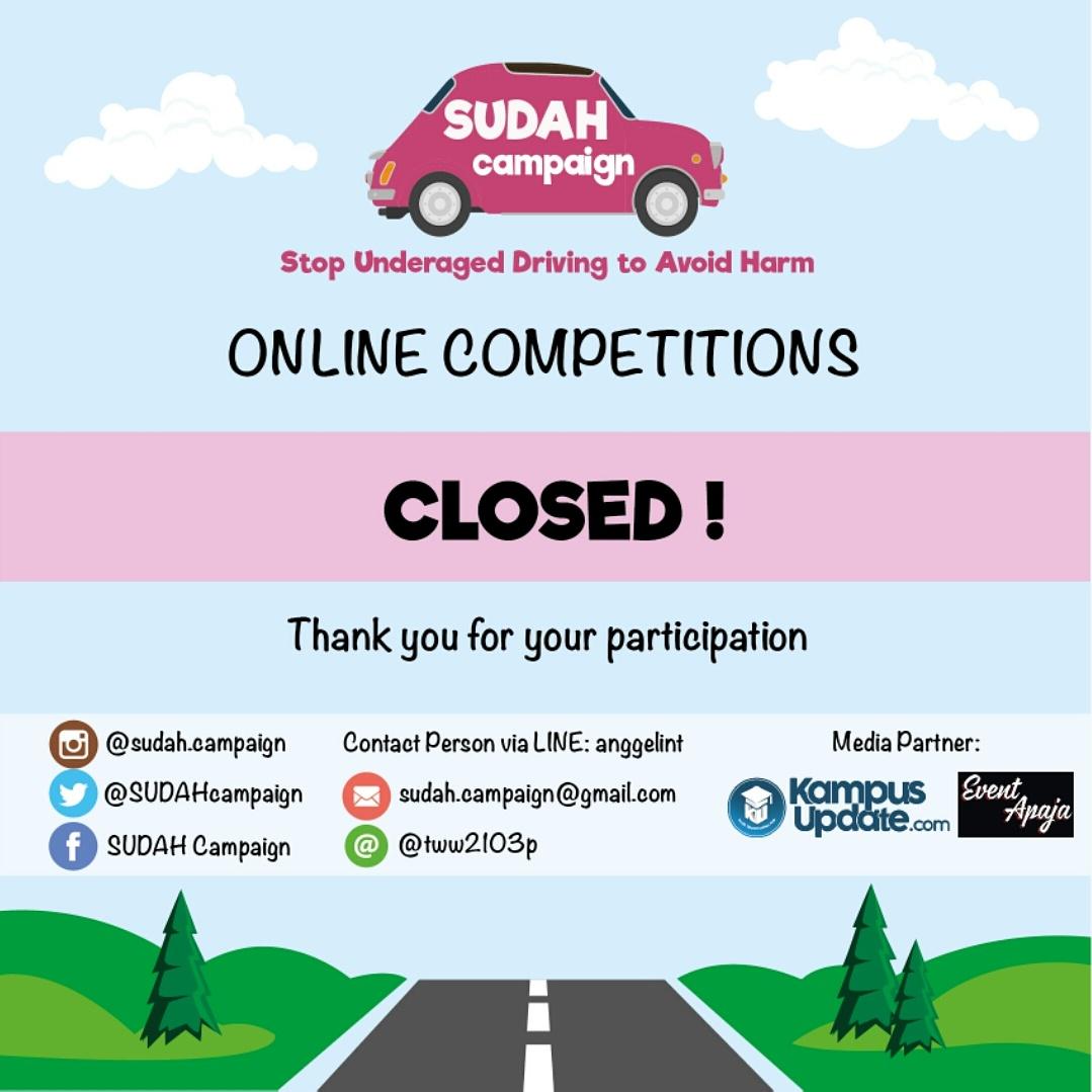 SUDAHcampaign's tweet photo. Online competitions closed! We really appreciate your participation, thank you! 🙏
#SUDAHcampaign #nounderagedriving https://t.co/9W2CgfNmxV