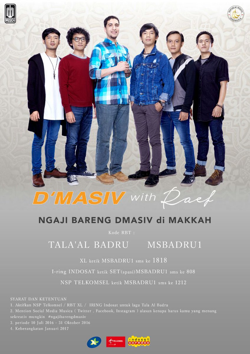 Aktifkan RBT Tala’al Badru - D'MASIV with Raef, Ketik MSBADRU1 kirim ke 1818(XL) 1212(NSP) 808(IRING).