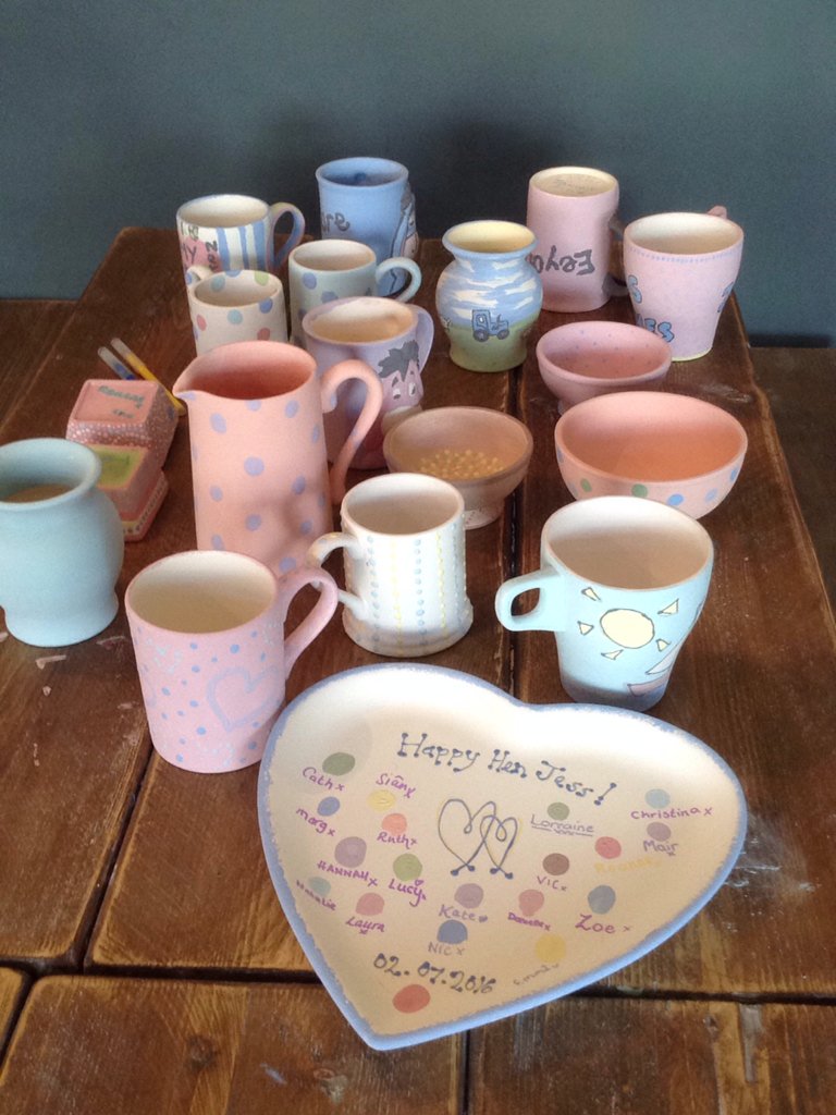Another #BrideToBe and her #henparty all had a great time #painting #pottery <a href="/ManicCeramics1/">Manic Ceramics</a>