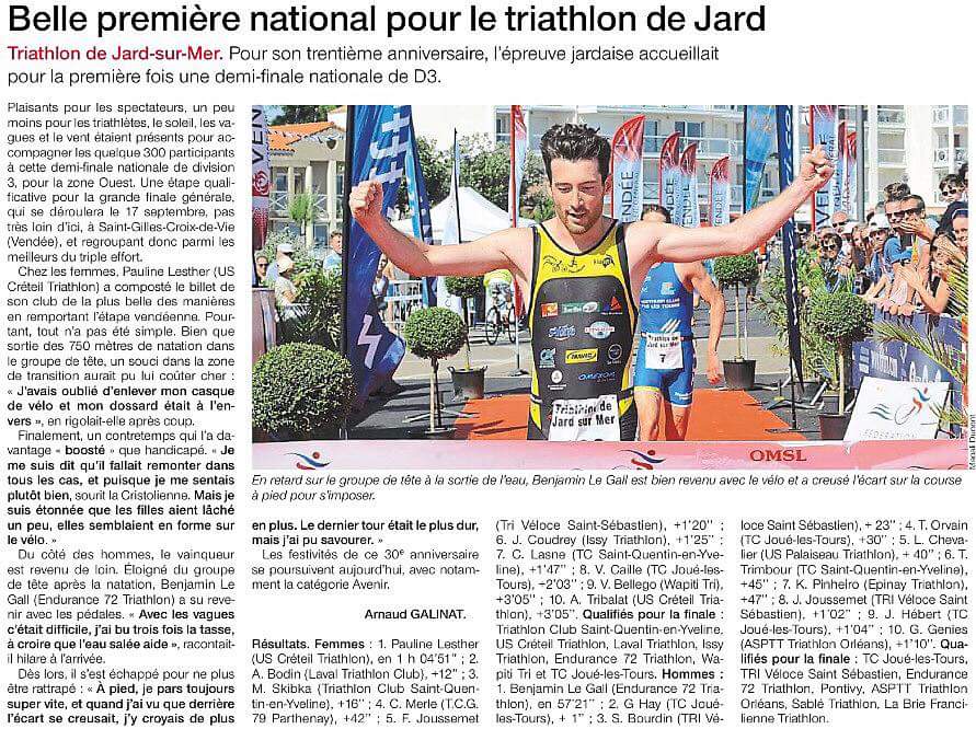 BrondyEric's tweet photo. Retour presse @OTJardsurmer @LigueTriPdl @SportsVendee85 @VendeeTriathlon @FFTRI Belle 1/2 finale D3. https://t.co/AQfabh089J