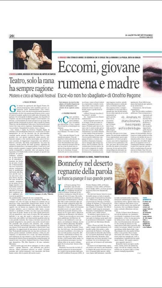 giraldi_editore's tweet photo. La Gazzetta del Mezzogiorno dedica un bellissimo articolo a #IoNonHoSbagliato di Onofrio Pagone! https://t.co/PKFsHgqSej