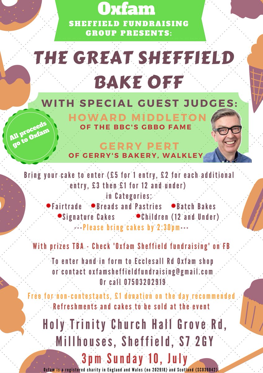 SheffOxfam's tweet photo. Thx @Perfectionery01 @makeorbake @HomemadeThelmas @Steelcitycakesz and more for donating prizes for our #Bakeoff! https://t.co/PQ8FW5sOZQ