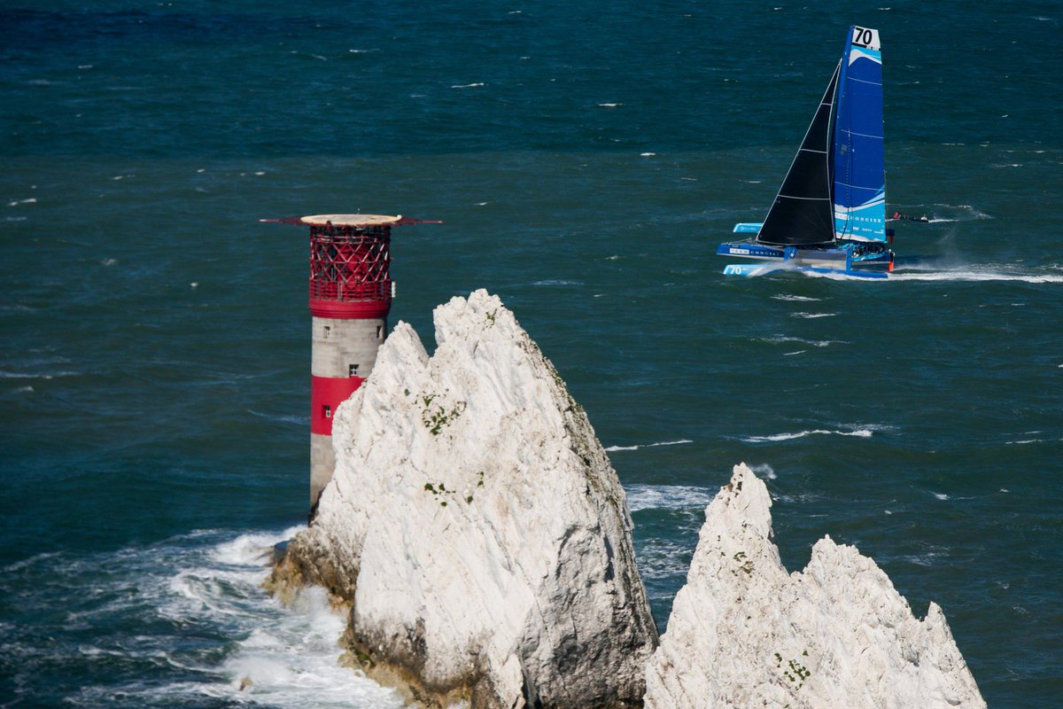 Great shots from <a href="/Lloyd_Images/">Mark Lloyd</a> Pete Ridout up high at the Needles on a windy day <a href="/RoundtheIsland/">Round the Island Race</a>. <a href="/TeamConcise/">TeamConcise</a>