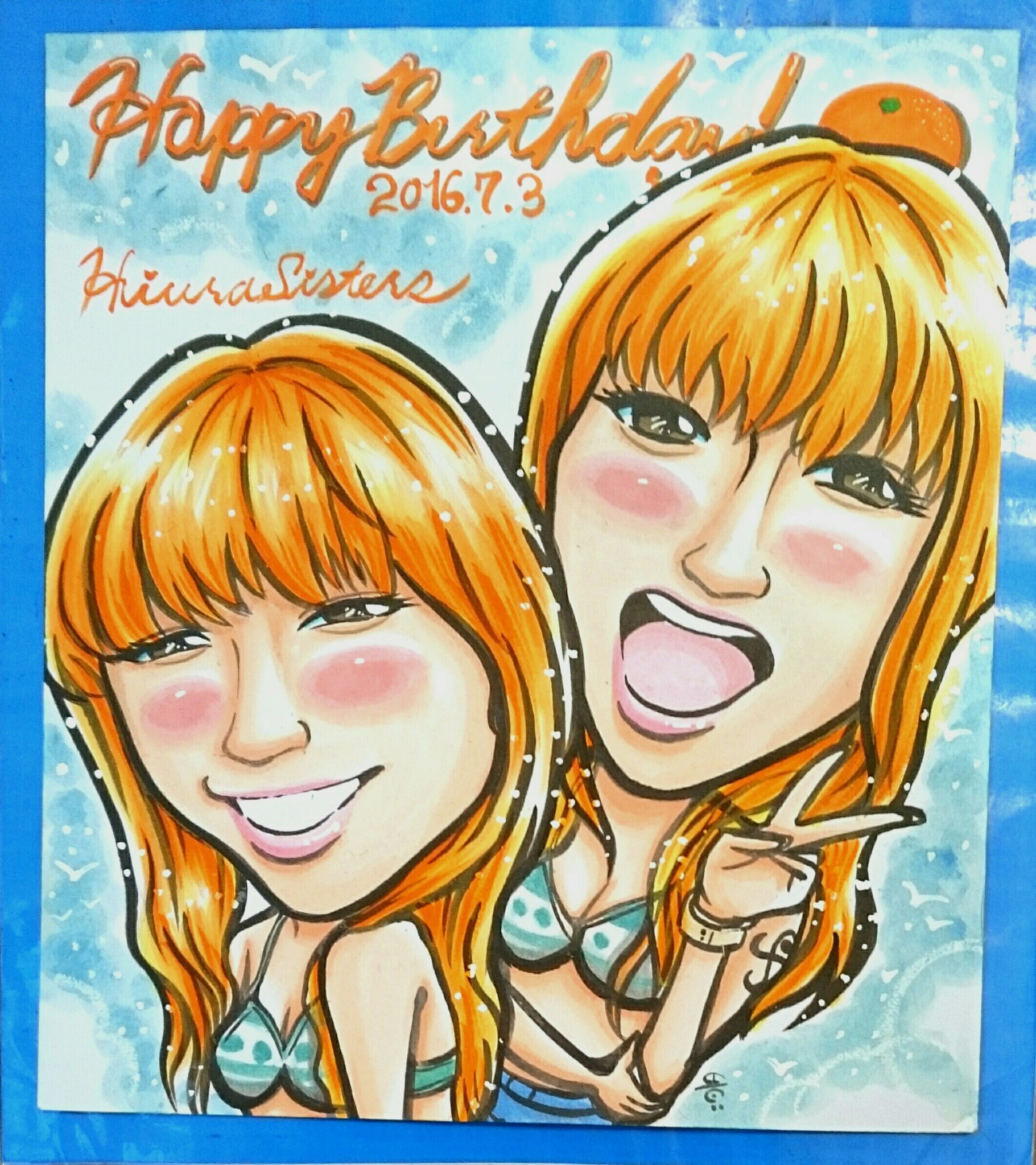 タカマサ 似顔絵 下書き似顔絵無料受付中 7月3日は ワンピース の ナミの誕生日 ナミさん達描いたよー って2人 実は ワンピースタワーのステージのナミ役 樋浦舞花 さん姉 樋浦結花 さん妹 双子のwキャスト の 似顔絵 です ナミ生誕祭16