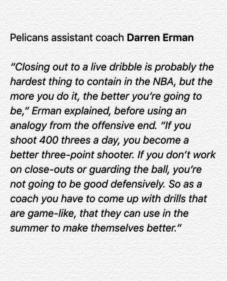 jeaker's tweet photo. "If you donβt work on close-outs or guarding the ball, youβre not going to be good defensively." Darren Erman NBA https://t.co/FChZL5t0VD